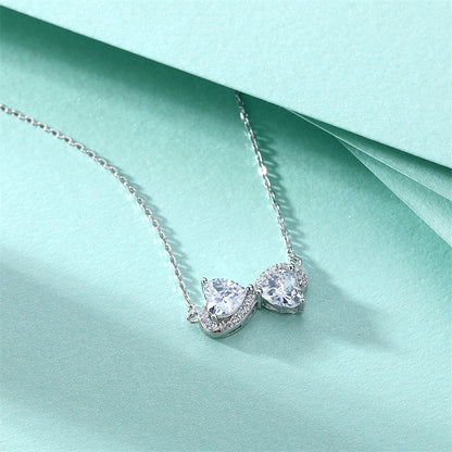 S925 Sterling Silver Double Heart Pendant Necklace - Romantic Interlocked Zirconia Love Chain for Women