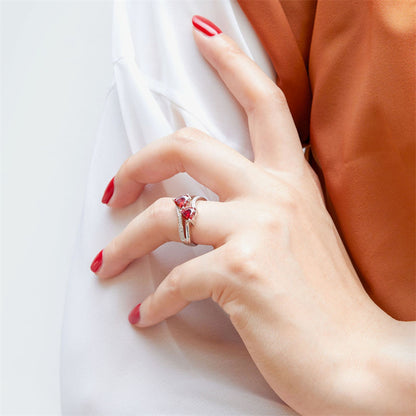S925 Sterling Silver Double Heart Ring - Colorful Gemstone Jewelry for Women