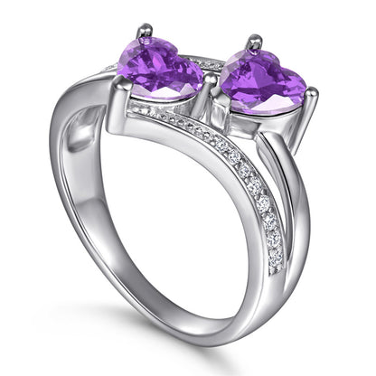 S925 Sterling Silver Double Heart Ring - Colorful Gemstone Jewelry for Women