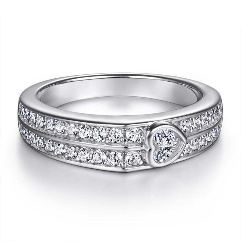 S925 Sterling Silver Double Row Heart Ring – Luxe CZ Bridal Jewelry