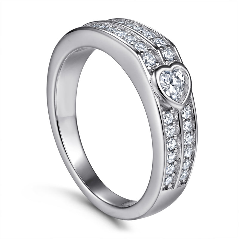 S925 Sterling Silver Double Row Heart Ring – Luxe CZ Bridal Jewelry
