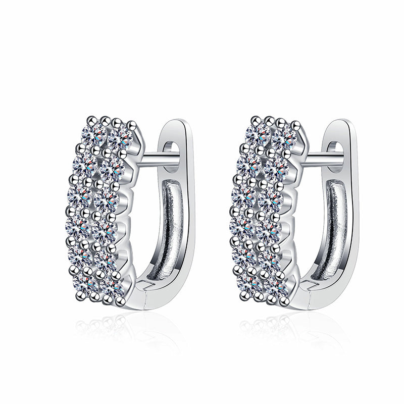 S925 Sterling Silver Double Row Moissanite Stud Earrings - 0.72ct Full Pavé Geometric Everyday Hoops