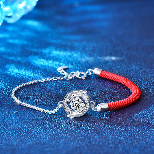 S925 Sterling Silver Dragon Phoenix Bracelet with 0.5ct Moissanite Original Ethnic Design Anniversary Jewelry Rhodium Plated