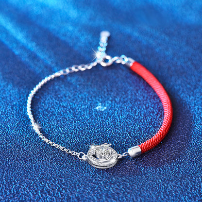 S925 Sterling Silver Dragon Phoenix Bracelet with 0.5ct Moissanite Original Ethnic Design Anniversary Jewelry Rhodium Plated
