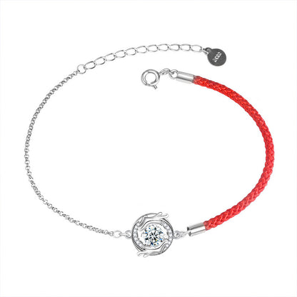 S925 Sterling Silver Dragon Phoenix Bracelet with 0.5ct Moissanite Original Ethnic Design Anniversary Jewelry Rhodium Plated