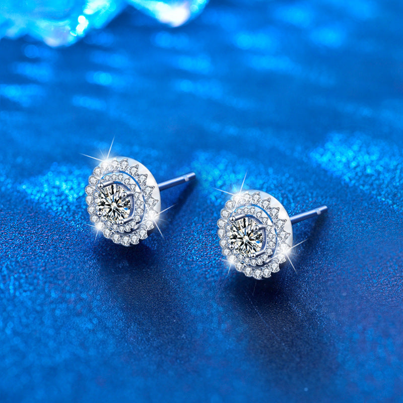 S925 Sterling Silver Dreamcatcher Stud Earrings with 0.4ct Moissanite - White Gold Plated Minimalist Geometric Jewelry for Women