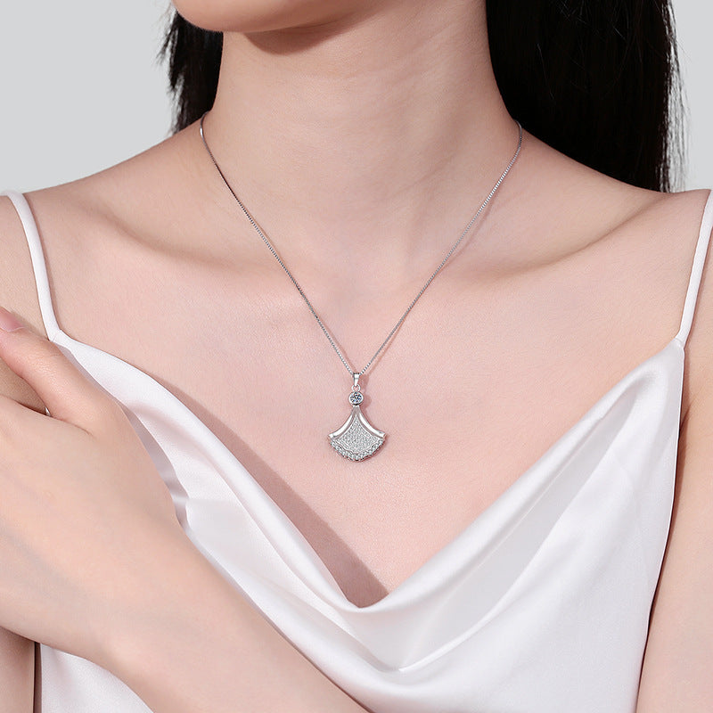 S925 Sterling Silver Dress Pendant Necklace - 0.88CT Moissanite Elegant Statement Chain