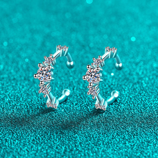 S925 Sterling Silver Edgy-Cute Diamond-Cut Moissanite Ear Cuffs - 0.64CT Trendy Ear Climbers
