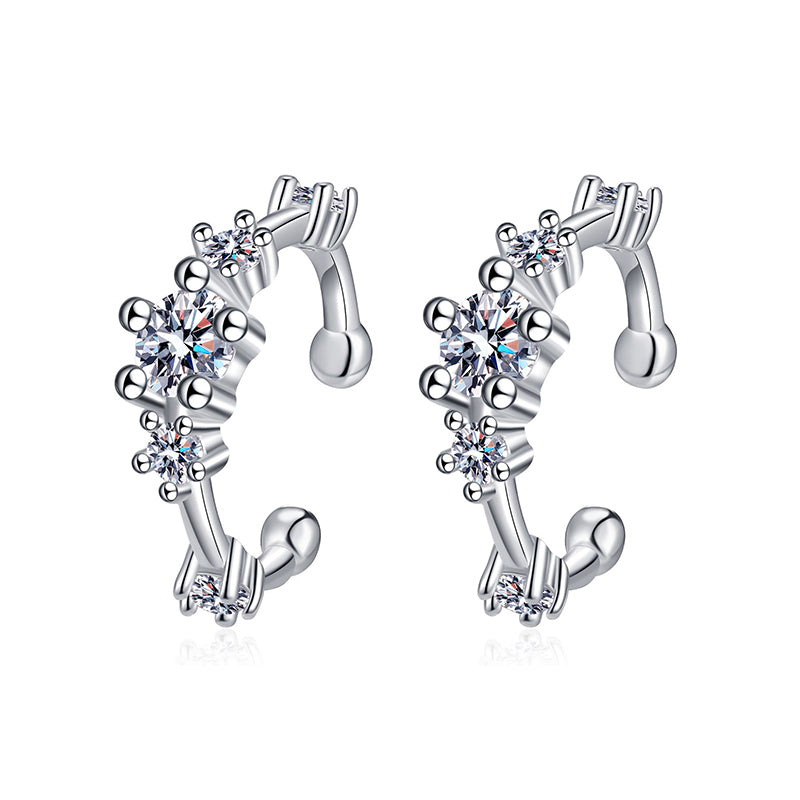 S925 Sterling Silver Edgy-Cute Diamond-Cut Moissanite Ear Cuffs - 0.64CT Trendy Ear Climbers