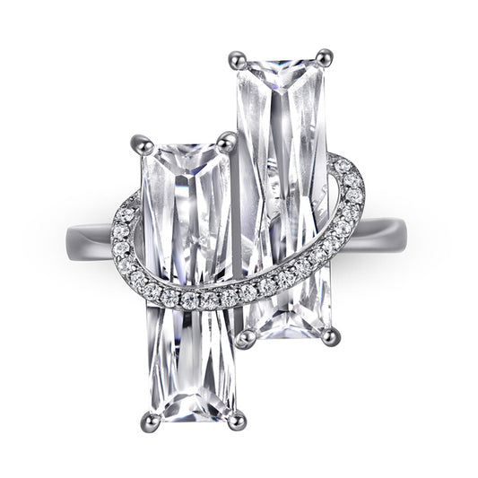 S925 Sterling Silver Emerald Cut Zirconia Ring - Elegant Geometric Jewelry for Women