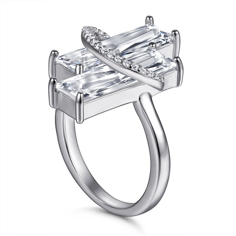 S925 Sterling Silver Emerald Cut Zirconia Ring - Elegant Geometric Jewelry for Women