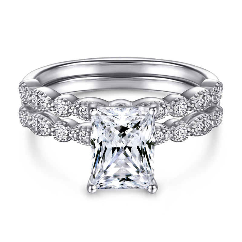S925 Sterling Silver Emerald Cut Zirconia Ring - Elegant Solitaire Jewelry for Women