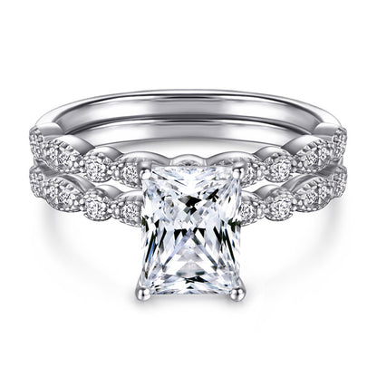 S925 Sterling Silver Emerald Cut Zirconia Ring - Elegant Solitaire Jewelry for Women
