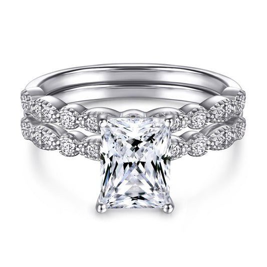 S925 Sterling Silver Emerald Cut Zirconia Ring - Elegant Solitaire Jewelry for Women