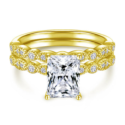 S925 Sterling Silver Emerald Cut Zirconia Ring - Elegant Solitaire Jewelry for Women