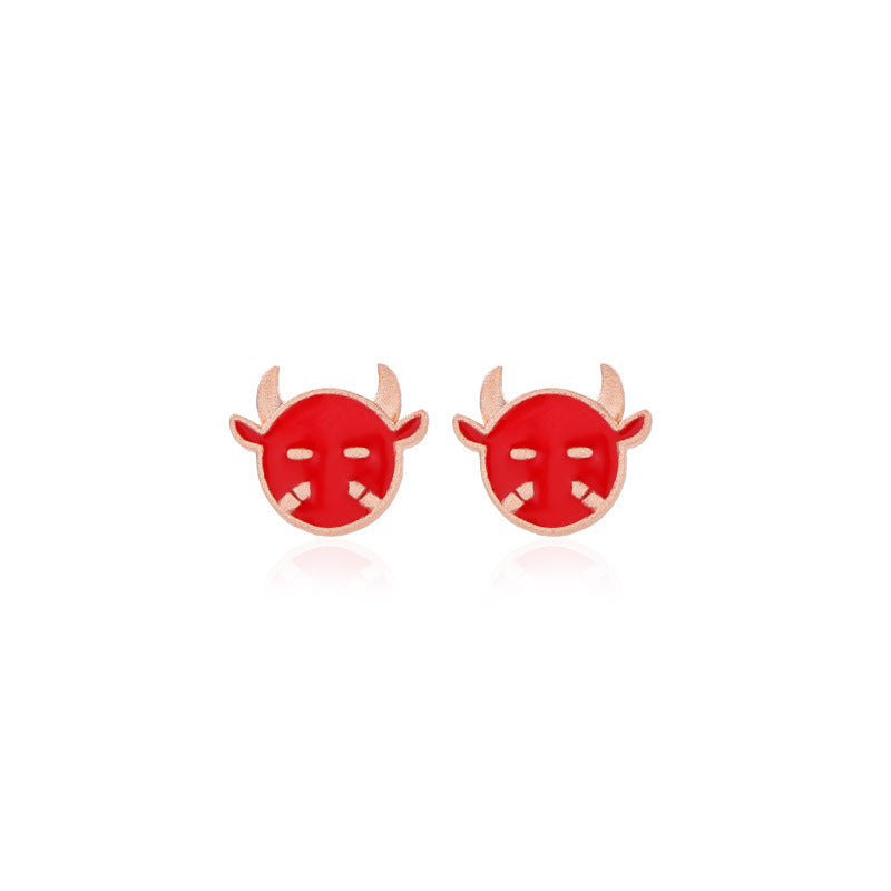 S925 Sterling Silver Enamel Animal Stud Earrings - Ethnic Geometric Earrings with Plastic Backs