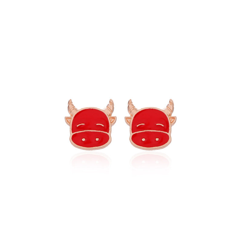 S925 Sterling Silver Enamel Animal Stud Earrings - Ethnic Geometric Earrings with Plastic Backs