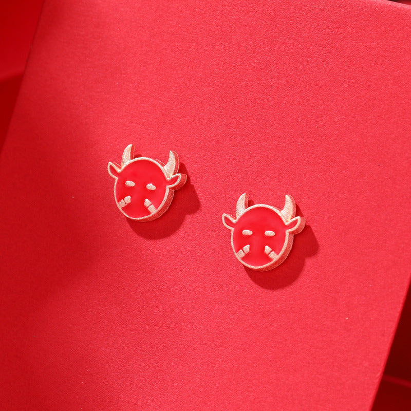 S925 Sterling Silver Enamel Animal Stud Earrings - Ethnic Geometric Earrings with Plastic Backs