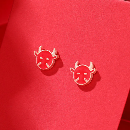 S925 Sterling Silver Enamel Animal Stud Earrings - Ethnic Geometric Earrings with Plastic Backs