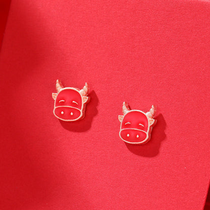 S925 Sterling Silver Enamel Animal Stud Earrings - Ethnic Geometric Earrings with Plastic Backs