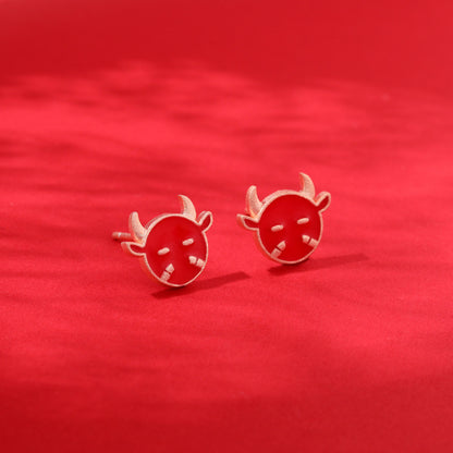 S925 Sterling Silver Enamel Animal Stud Earrings - Ethnic Geometric Earrings with Plastic Backs