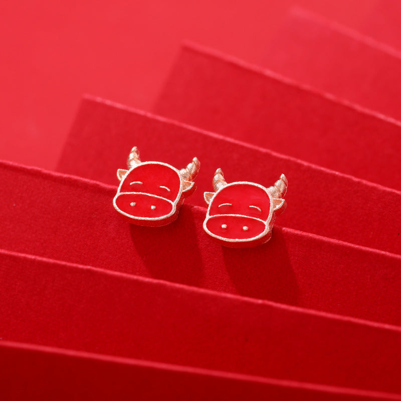 S925 Sterling Silver Enamel Animal Stud Earrings - Ethnic Geometric Earrings with Plastic Backs