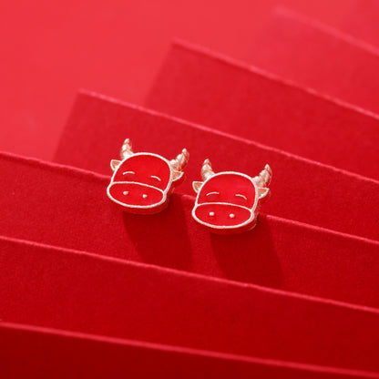 S925 Sterling Silver Enamel Animal Stud Earrings - Ethnic Geometric Earrings with Plastic Backs