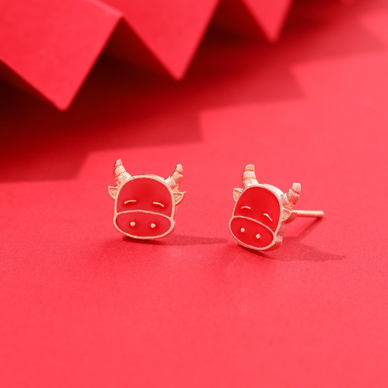 S925 Sterling Silver Enamel Animal Stud Earrings - Ethnic Geometric Earrings with Plastic Backs