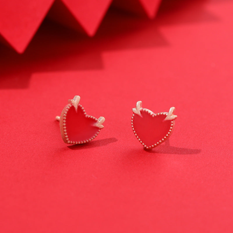 S925 Sterling Silver Enamel Heart Stud Earrings - Vintage Geometric Love Earrings with Plastic Stoppers