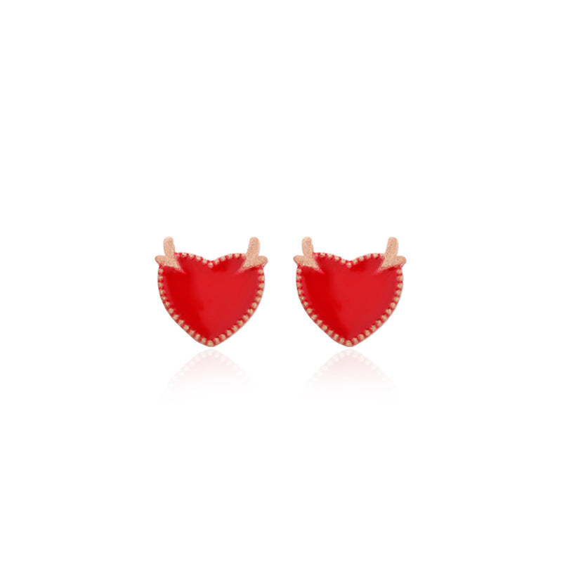 S925 Sterling Silver Enamel Heart Stud Earrings - Vintage Geometric Love Earrings with Plastic Stoppers