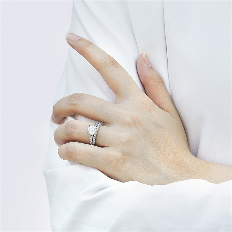 S925 Sterling Silver Engagement Ring Set - Elegant Two-in-One Pavé Zirconia Jewelry