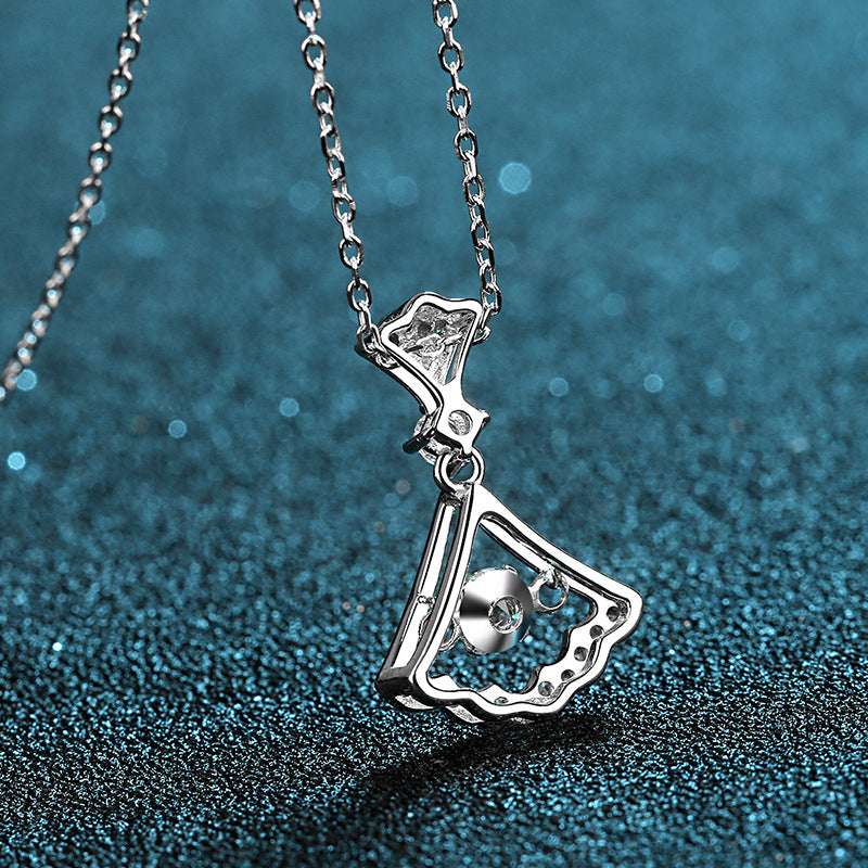 S925 Sterling Silver Fan Dress Pendant Necklace - 0.3CT Moissanite Unique Collarbone Chain