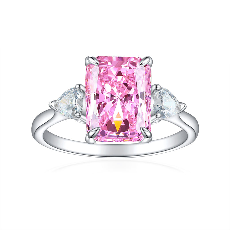 S925 Sterling Silver Flame-Cut Heart Square Ring - Luxury 8×11mm Princess Cut Zirconia Statement Ring