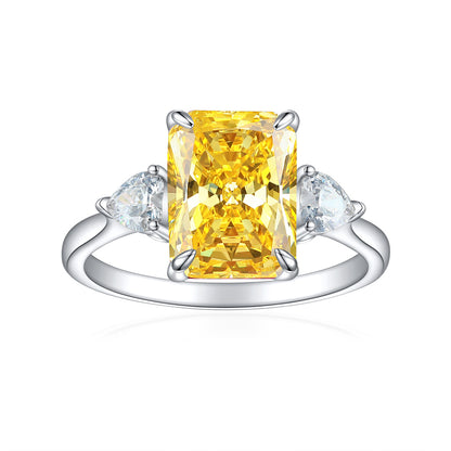S925 Sterling Silver Flame-Cut Heart Square Ring - Luxury 8×11mm Princess Cut Zirconia Statement Ring