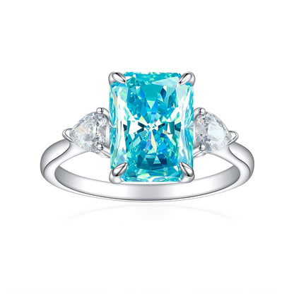 S925 Sterling Silver Flame-Cut Heart Square Ring - Luxury 8×11mm Princess Cut Zirconia Statement Ring