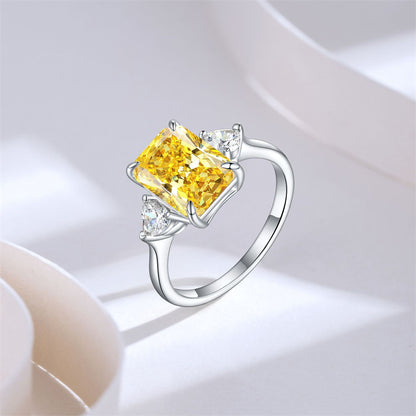 S925 Sterling Silver Flame-Cut Heart Square Ring - Luxury 8×11mm Princess Cut Zirconia Statement Ring