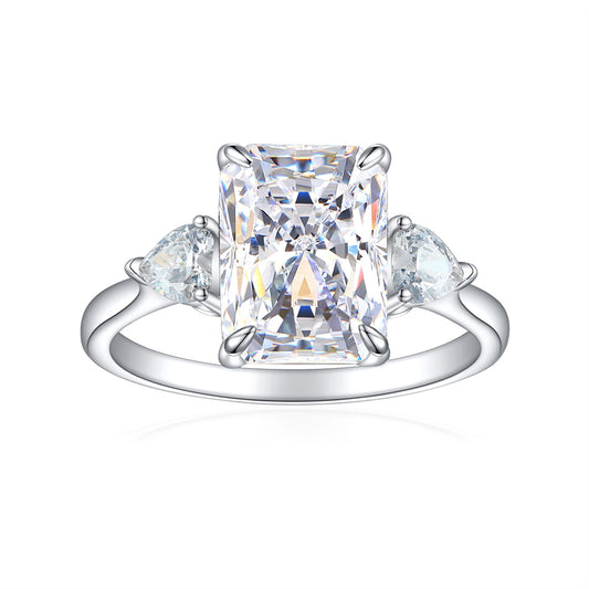 S925 Sterling Silver Flame-Cut Heart Square Ring - Luxury 8×11mm Princess Cut Zirconia Statement Ring