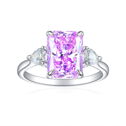 S925 Sterling Silver Flame-Cut Heart Square Ring - Luxury 8×11mm Princess Cut Zirconia Statement Ring