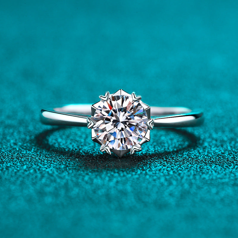 S925 Sterling Silver Floral 1ct Moissanite Engagement Ring with Tree Motif & Adjustable Fit