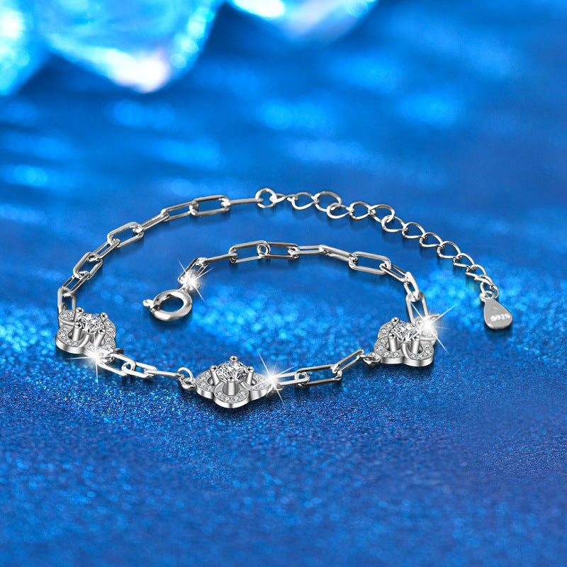 S925 Sterling Silver Floral Bracelet with 0.2ct Moissanite European Style Travel Jewelry Rhodium Plated