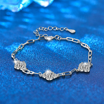 S925 Sterling Silver Floral Bracelet with 0.2ct Moissanite European Style Travel Jewelry Rhodium Plated