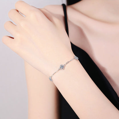 S925 Sterling Silver Floral Bracelet with 0.2ct Moissanite European Style Travel Jewelry Rhodium Plated