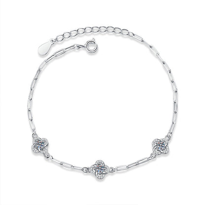 S925 Sterling Silver Floral Bracelet with 0.2ct Moissanite European Style Travel Jewelry Rhodium Plated