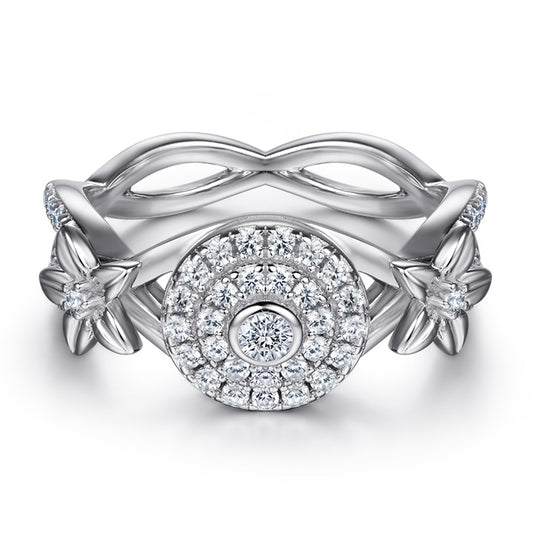 S925 Sterling Silver Floral Cluster Ring – Diamond-Paved Blossom Jewelry