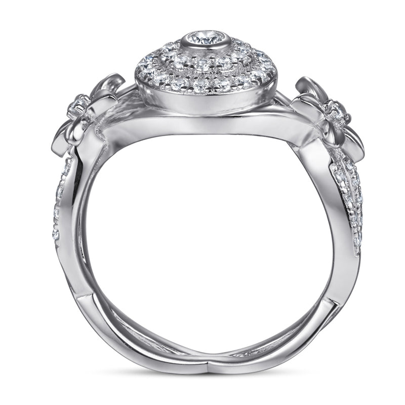 S925 Sterling Silver Floral Cluster Ring – Diamond-Paved Blossom Jewelry