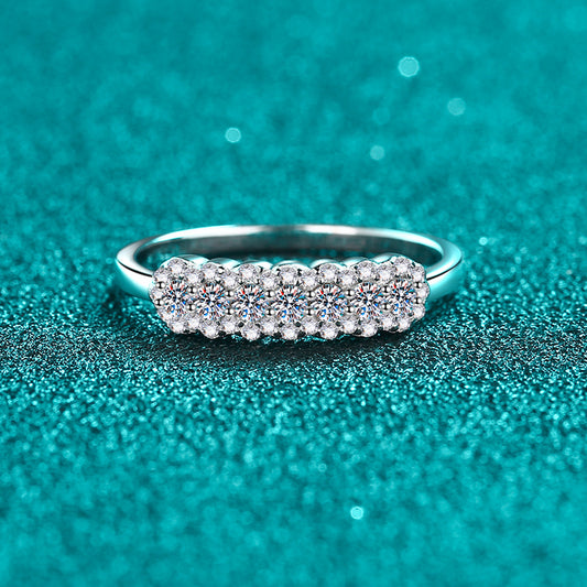 S925 Sterling Silver Floral Geometric Cartoon Character Ring for Women with 0.37ct Moissanite, Fashion OL Style