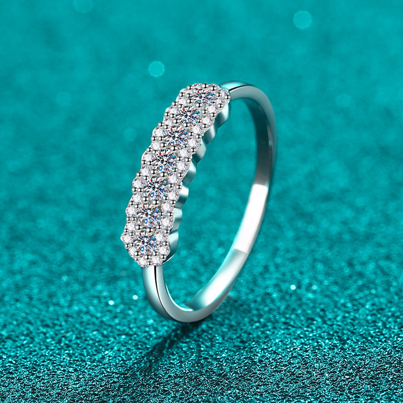 S925 Sterling Silver Floral Geometric Cartoon Character Ring for Women with 0.37ct Moissanite, Fashion OL Style