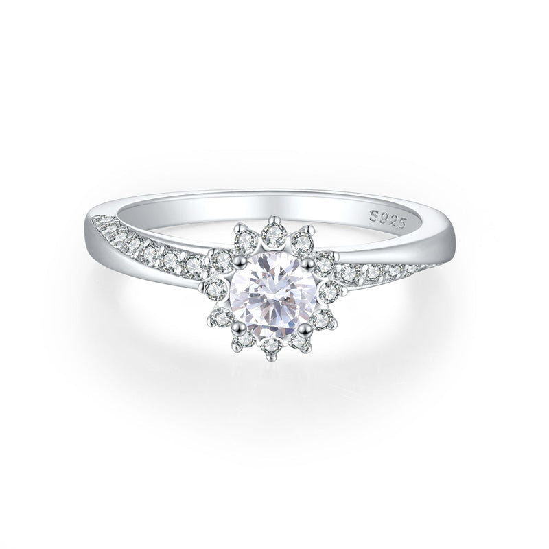 S925 Sterling Silver Floral Half-Eternity Ring - Elegant Botanical Wedding Band