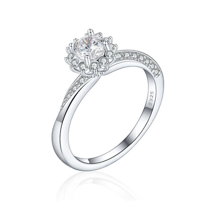 S925 Sterling Silver Floral Half-Eternity Ring - Elegant Botanical Wedding Band