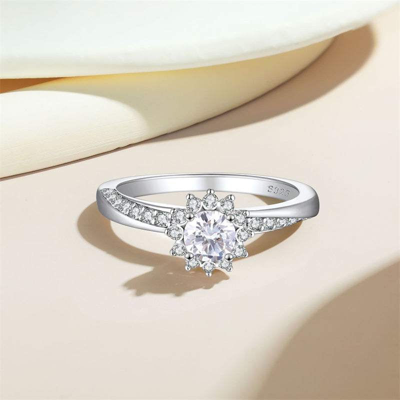S925 Sterling Silver Floral Half-Eternity Ring - Elegant Botanical Wedding Band